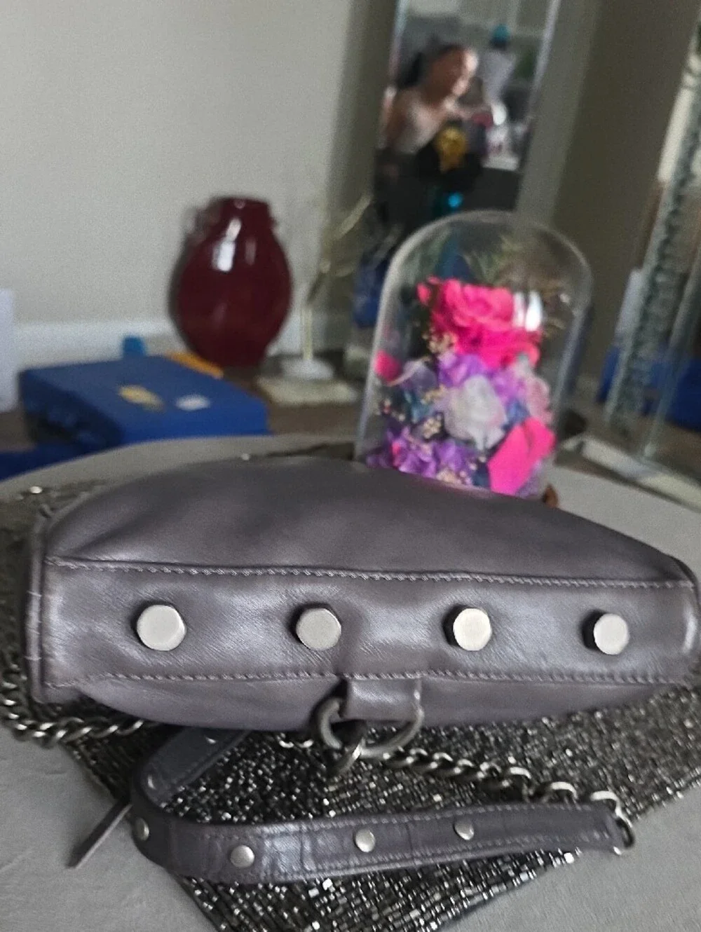 Rebecca Minkoff Gray Leather Crossbody with Chain Strap